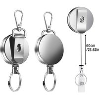 Heavy Duty Retractable Badge Holder Reel, Metal ID Badge Holder with Belt Clip and Keyring, for Nurse Teacher Employee Student