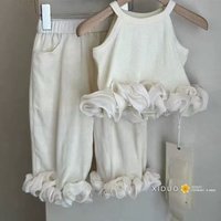 RAISE Summer 3-8Y Children Girls Outfits 3D Flower Bud Summer Set for Naughty Kids Babys Girls Tank Tops Pants Two-Piece Suits