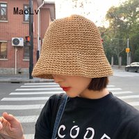 Beach Korean Straw Hat Summer Women Visor Bucket Hat Fisherman Hat Hand Weaving Panama Girl Fishing Chapeau Sun Hats Tool