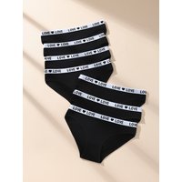 7-teiliges Set Sexy Damen-Slips aus Baumwolle, Schwarze Unterhosen mit Schriftzug, Atmungsaktive Slips in Übergröße, Damenunterwäsche