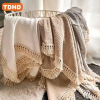 TDHD Cotton Muslin Blankets for Newborn Baby Tassel Receiving Blanket New Born Swaddle Wrap Infant Sleeping Quilt Bed Cover