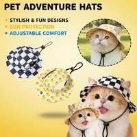 Adjustable Pet Bucket Hat Summer Sun Protection Hat with Chin Strap for Cats & Small Dogs Cute Printed Outdoor Sun Hat