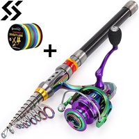 Sougayilang Spinning Fishing Rod Set 1.8-3.6M Carbon Fibre Telescopic Rod 5.0:1/4.7:1 8kg Max Drag Reel ForTravel Fishing Combo