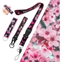 Sakura Series Keychain Nylon Pink Double-sided Printing Key Ring Generic Fashion Id Card for Honda Toyota Moto Auto Accessories
