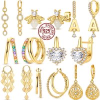 New 925 Sterling Silver Hoop Earrings Glowing Firefly Gold-colored Zircon Earrings For Women Girl Party Wedding Jewelry Gift