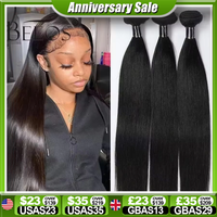 BEEOS 40in Bone Straight Bundles Human Hair 32 34 36in 3 Pieces Double Weft Hair Extension Brazilian Virgin Hair Natural Bundles
