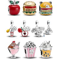 925 Sterling Silver Burger Croissant Ice Cream Food Series Charm Pendant for Bracelets DIY Women's High Quality Fine Jewelry