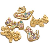 2Pcs Stainless Steel Zircon Animal Cat Dog Charms Swan Pendant DIY Jewelry Findings Sweater Necklace Bracelet Earrings Making