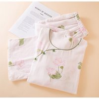 Women's 2-Piece Pajama Set - Chinese Style Bamboo Cotton Sleepwear, 3/4 Sleeve & Plus Size, Lightweight & Breathable, All-Season