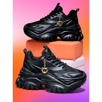Women Vulcanize Shoes Fashion Casual 7cm Platform Sneakers Eva Lightweight Breathable Black Dad Shoes Plus Size Gold Sun Chain