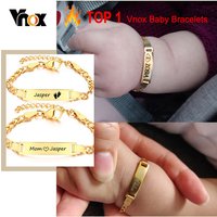 Vnox Personalize Custom Baby Girls Name Bracelet Gold Color Solid Stainless Steel Adjustable Boys Bracelet Gift to New Mom