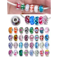 925 Sterling Silver Floral Pattern Glass Beads Original Charms Fit Bracelets Bag Keychain Charms Diy Women Gift Accessory