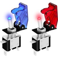 12V LED Lighted Toggle Switch with Aircraft Guard Safety Flip Cover 12 Volt DC 20A Heavy Duty Covered Illuminated Lit for Racing