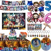 Demon Slayer Birthday Party Decorations Demon Slayer: Kimetsu no Yaiba Balloon Tableware Keychain Party Gift Children's Party