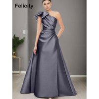Elegant Mother of the Bride Dresses 2025 A-line One-Shoulder Satin Bow Customized Long Wedding Guest Dresses فستان حفلات الزفاف