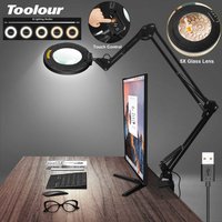 Toolour Upgrade 5X Magnifying Glass with LED Light 5 Color 10 Level Brightness Desk Lamp Hands Free Lighted For Reading Crafts