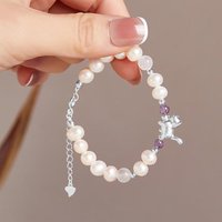 Fashion Silver Color Pearl Bracelet for Women Girls Simple White Cat Design Adjustable Chain Exquisite Jewelry Gift