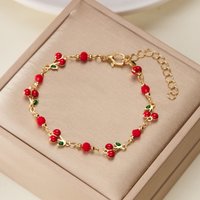 New Design Colorful Crystal Flower Bracelet for Women Minimalist Sweet Love Heart Cherry Bracelet Party Banquet Jewelry Gift