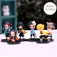 5Pcs/Set Demon Slayer Q Version Sitting Figure Toy Anime Kimetsu no Yaiba Tanjiro Nidouzi Inosuke Zenizu PVD Figurine Model Doll