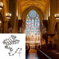 Catholic Rose Flowers Beads Rosary Necklace for Women Pendant Long Chains,for Women Christian Player Meditation