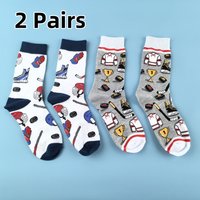 2 Pairs of Ice Hockey Themed Sports Mid-calf Socks, Ideal For Everyday Active Wear and Casual Styling