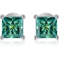 1CT Princess Cut Moissanite Stud Earrings for Women Men Green Lab Diamond 925 Sterling Silver Wedding Party Jewelry Earring Gift