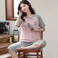 Summer Ladies Two-Piece Pajamas Women Seven Trousers Short-Sleeved Girls New Large Size Pajamas Homewear Suit Leisure Wear