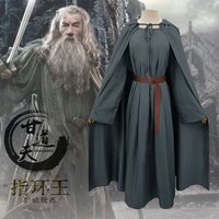 Adult Wizard Robe Gandalf Men Sorcerer Costume Grey Cloak with Wizard Hat Cape The Hobbit Gandalf Wig Halloween Cosplay Suit