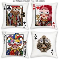 1/4pcs Funny Poker Joker Embroidered Throw Pillow Cover Home farmhouse outdoor decoration cushion cover