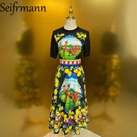 Seifrmann 2026 Spring Women's New Fashion Round Neck Short Sleeve Cotton Printed Top+Half Skirt Two Piece Set