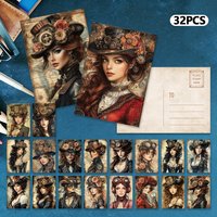 32pcs, Vintage Steampunk Women's Postcards, Birthday/Anniversary Gifts, Collectibles, Suitable for Gift Giving, Can be Mailed.