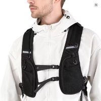 Black Jacket Vest Backpack Hip-hop Streetwear Chest Rig Bag for Men Multiple Pockets Chest Pack Reflective Tape Adjustable Waist