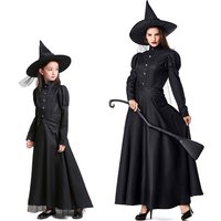 Halloween Zauberer Cosplay Kostüm Kinder Erwachsene Halloween Damen Deluxe Böse Hexe Kostüm Schwarzes Kleid in voller Länge