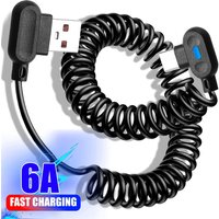 6A Fast Charging Short Spring Data Cable USB Type C Elbow Quick Charge Wire for Samsung Huawei Xiaomi Phone Charger Data Cords