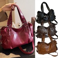 Vintage Leather Tote Bag for Women Retro Large Capacity Commuter Shoulder Crossbody Bag Versatile Multi Use Handbag