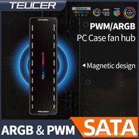 Teucer 6/8/10 Way 12V 4Pin PWM and 5V 3Pin ARGB Cooling Fan Splitter Hub for Computer PC Case Chassis Radiator SATA Power Supply