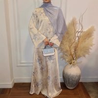 Elegant 2026 Chinese 2 Piece Outfits for Women Satin Floral Print Blouse & Wide Leg Pants Set Modest Islamic Casual Abaya Suit