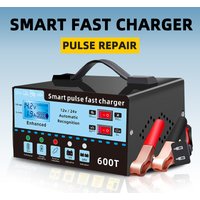 Intelligent 12V 24V 600A Pulse Maintenance Voltage and Temperature Detection Car Battery Charger Digital LCD Display Automatic