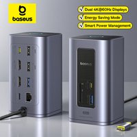 Baseus 12 en 1 USB C HUB vers HDMI 4K @ 60Hz double affichage USB 3.2 adaptateur avec RJ45 SD TF PD 100W Station d'accueil pour fenêtre Mac Hub