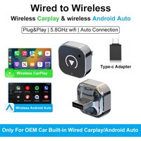 2026 CarPlay/Android Auto Adapter 2-in-1 Wired to Wireless Dongle for Apple & Android Plug and Play Universal Car Accessory