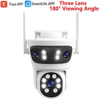 Triple 3 Lens Tuya SmartLife 2.4G WiFi 3MP WiFi Motion Tracking Night Vision Outdoor PTZ CCTV Siren Light Alarm Camera ONVIF
