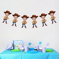 6/12pcs Custom Cowboy Woody Face Banner Personalized Photo Garland Western Cowboy Themed Kids Birthday Party Supplies
