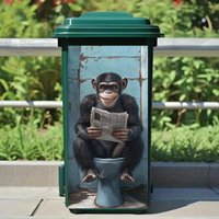 1 Fun Black Monkey Reading Newspaper Trash Can Label, Size 14.58x32.28, PVC Self-adhesive Label, Creative Labe