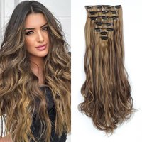 22 inch women's hair extension 7 natural synthetic clip style hair extension double weft long wavy hair clip inner hair