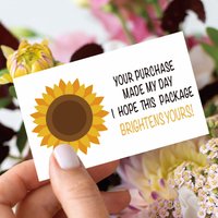 50pcs Your Purchase Made My Day Thank You Card Sunflowers Shopping Purchase Greeting Cards for Small Business Package Inserts