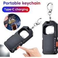 Portable Keychain Mini Flashlight USB C Rechargeable LED Emergency Charging Light Camping Walking Pocket Lamp With Bottle Opener