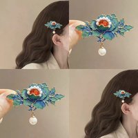 Hairpin with Blue Floral Design in New Chinese Style for Women, Suitable for Classical Cheongsam, Elegant Side Clip with a High