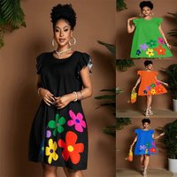 Women's round Neck Printed Casual Dress with Flying Sleeves A-Frame Design Spring Summer Fashionable Clothing