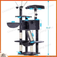 53 Inch Cat Tree with Padded Bed Cozy Condo Hammock Scratching Post for Indoor Cats Smoky Gray Pet Furniture Cat Activity