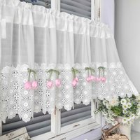 1pc Cute Korean-style pink tulip-decorated short curtains for small windows, Apartment Kitchen Drapes, Bedroom Window Valance